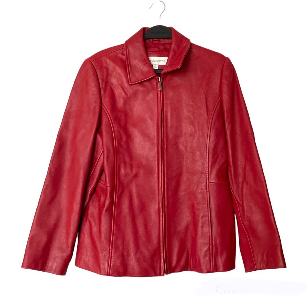 Liz Claiborne Red Leather Jacket Size Medium - Picture 1 of 13